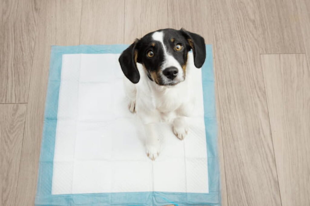 cachorro e  tapete higiênico 